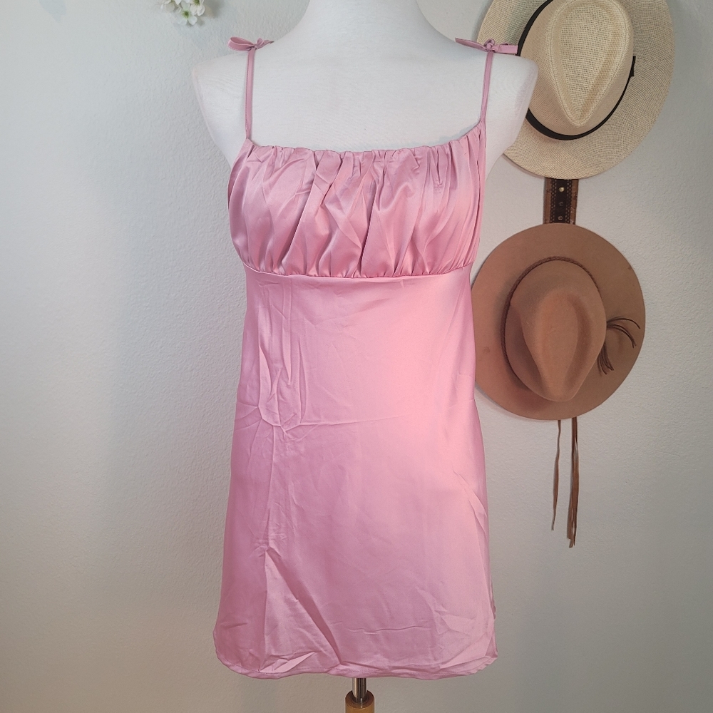 AIYANA LUXE IT UP SATIN PARTY BLUSH MINI DRESS SIZE LARGE